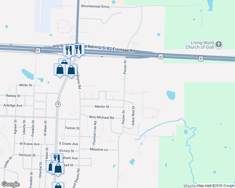 map of restaurants, bars, coffee shops, grocery stores, and more near 809 Cedar Creek Circle in Bonham