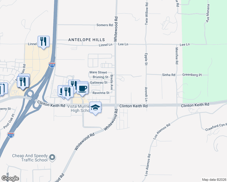 map of restaurants, bars, coffee shops, grocery stores, and more near 35872 Breda Avenue in Murrieta
