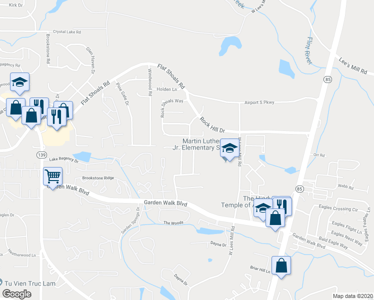map of restaurants, bars, coffee shops, grocery stores, and more near 833 Rock Shoals Way in Atlanta