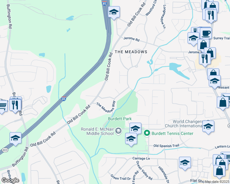 map of restaurants, bars, coffee shops, grocery stores, and more near 5726 Southwick Court Southwest in College Park
