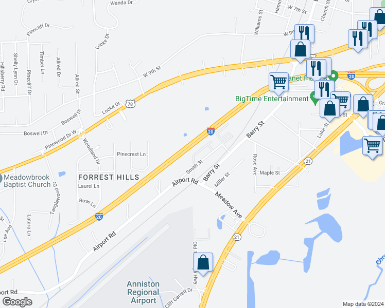 map of restaurants, bars, coffee shops, grocery stores, and more near 30 McLean Drive in Oxford