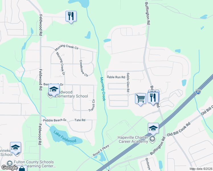map of restaurants, bars, coffee shops, grocery stores, and more near 3537 Devon Chase Road in Atlanta