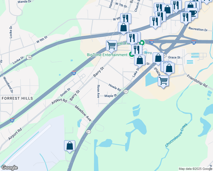 map of restaurants, bars, coffee shops, grocery stores, and more near 106 Howle Road in Oxford