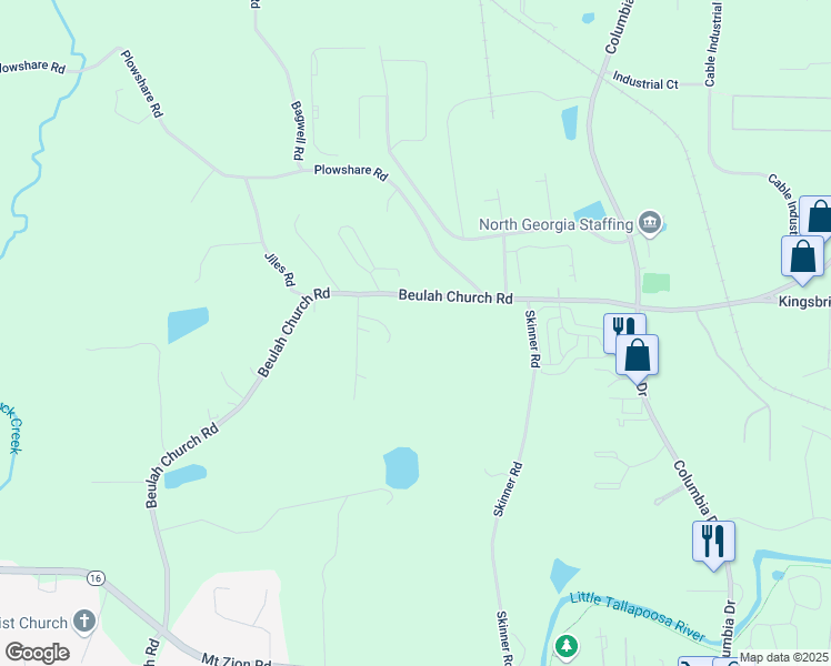 map of restaurants, bars, coffee shops, grocery stores, and more near 740 Beulah Church Road in Carrollton