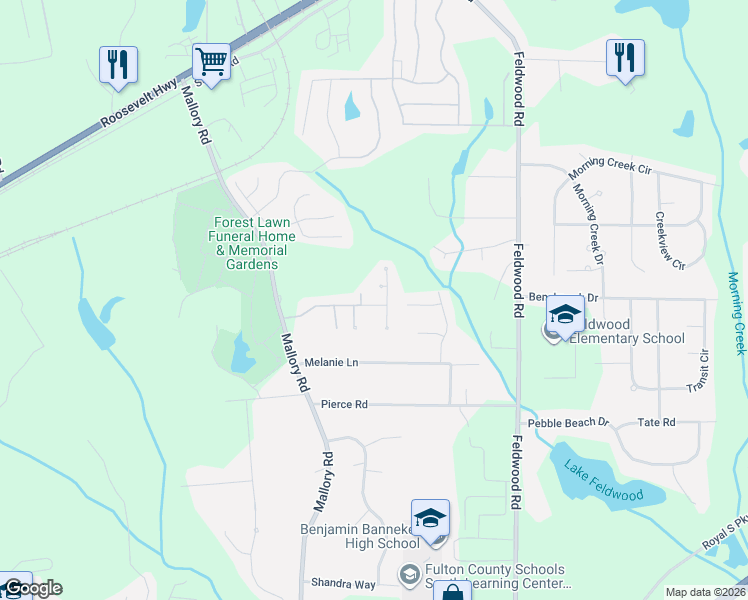 map of restaurants, bars, coffee shops, grocery stores, and more near 420 Redruth Way in Atlanta