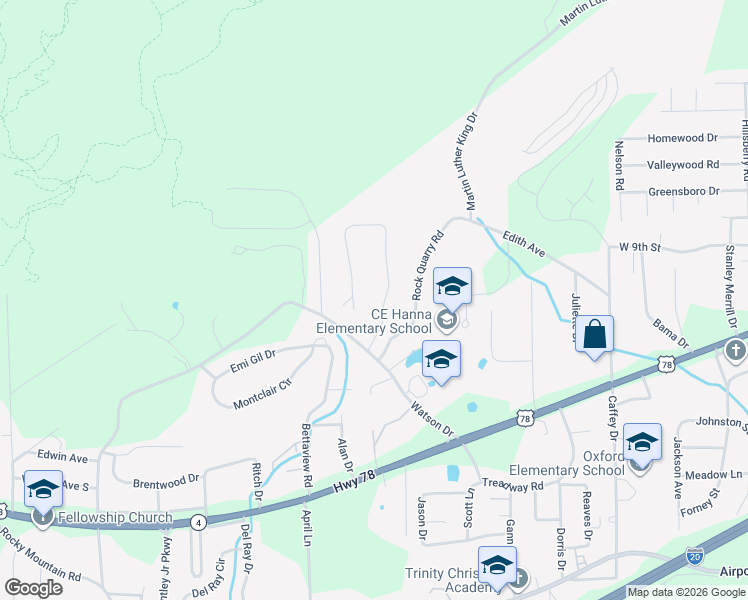 map of restaurants, bars, coffee shops, grocery stores, and more near 3551 Bobwhite Street in Oxford