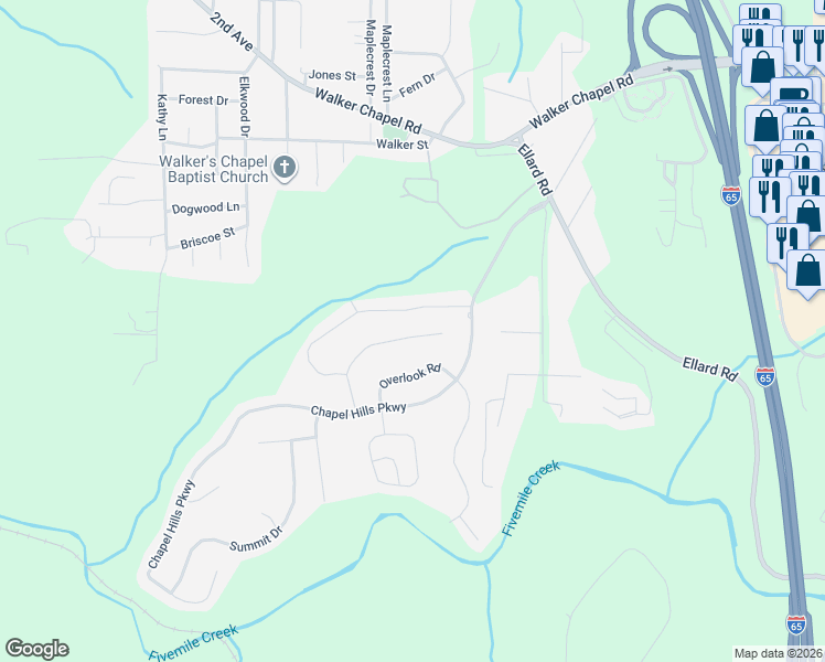 map of restaurants, bars, coffee shops, grocery stores, and more near 366 West Park Drive in Fultondale