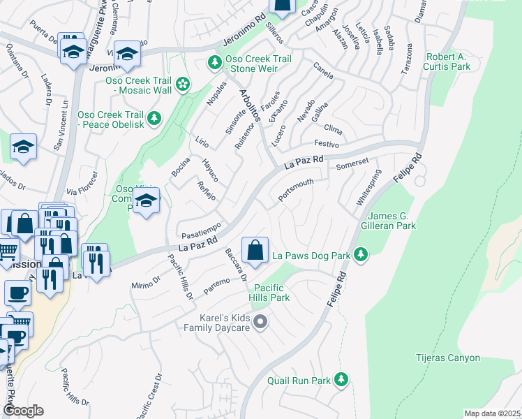 map of restaurants, bars, coffee shops, grocery stores, and more near 2 Cantata Drive in Mission Viejo