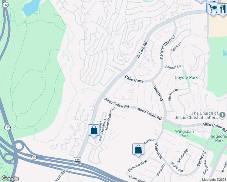 map of restaurants, bars, coffee shops, grocery stores, and more near 183 Cinnamon Teal in Aliso Viejo