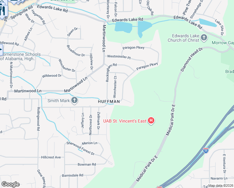 map of restaurants, bars, coffee shops, grocery stores, and more near 1336 Paragon Parkway in Birmingham
