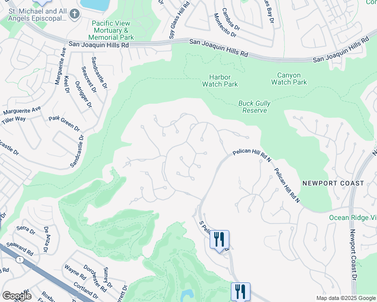 map of restaurants, bars, coffee shops, grocery stores, and more near 2 Newport Coast Drive in Newport Beach