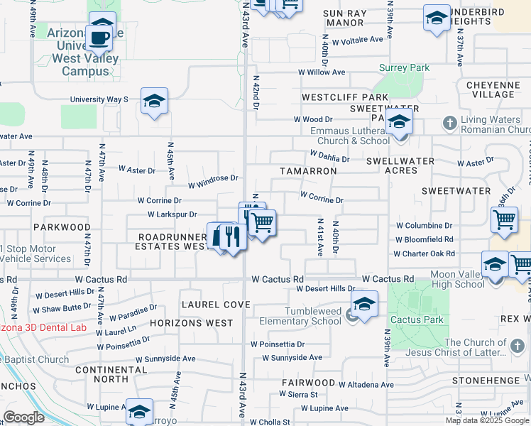 map of restaurants, bars, coffee shops, grocery stores, and more near 12601 North 42nd Drive in Phoenix