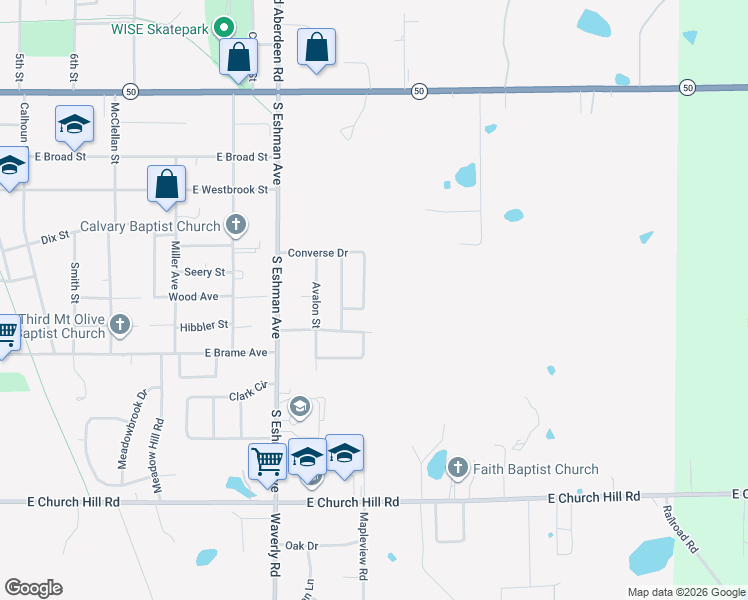 map of restaurants, bars, coffee shops, grocery stores, and more near 557-1415 Converse Drive in West Point