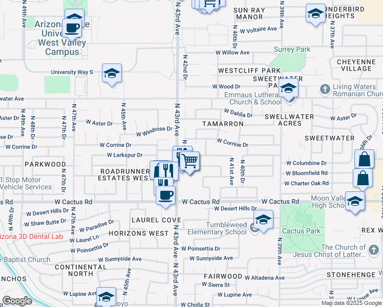 map of restaurants, bars, coffee shops, grocery stores, and more near 12601 North 42nd Drive in Phoenix