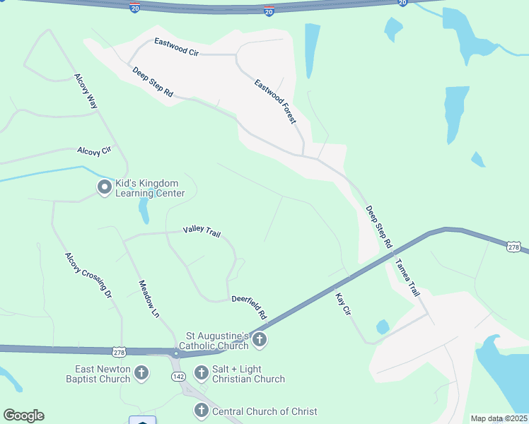 map of restaurants, bars, coffee shops, grocery stores, and more near 25 Miller Lake Court in Covington