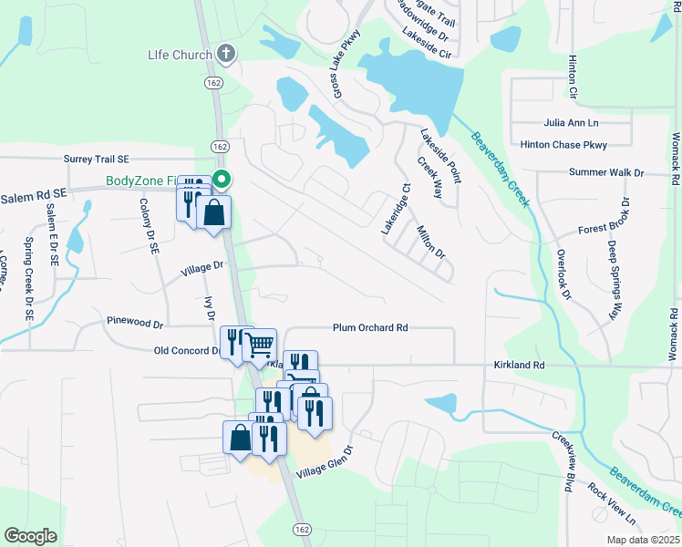 map of restaurants, bars, coffee shops, grocery stores, and more near 326 Salem Glen Way in Conyers
