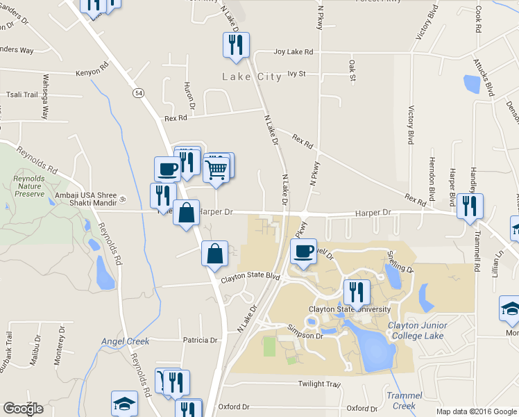 map of restaurants, bars, coffee shops, grocery stores, and more near 5683 Waterford Court in Morrow