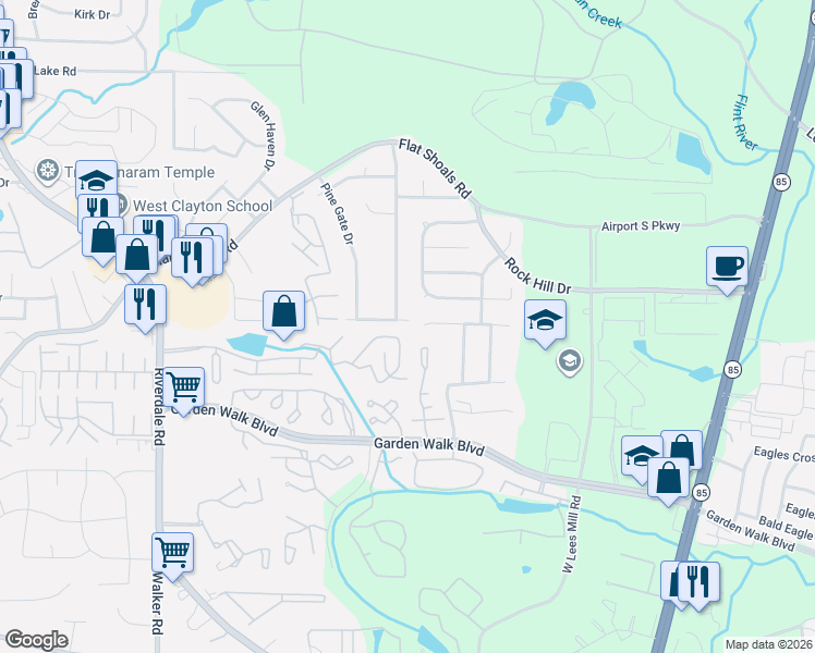 map of restaurants, bars, coffee shops, grocery stores, and more near 883 Rock Shoal Court in Atlanta