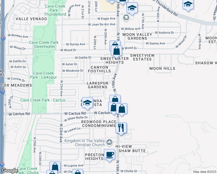 map of restaurants, bars, coffee shops, grocery stores, and more near 12440 North 19th Avenue in Phoenix
