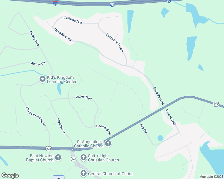 map of restaurants, bars, coffee shops, grocery stores, and more near 25 Miller Lake Court in Covington