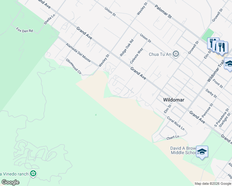 map of restaurants, bars, coffee shops, grocery stores, and more near in Wildomar