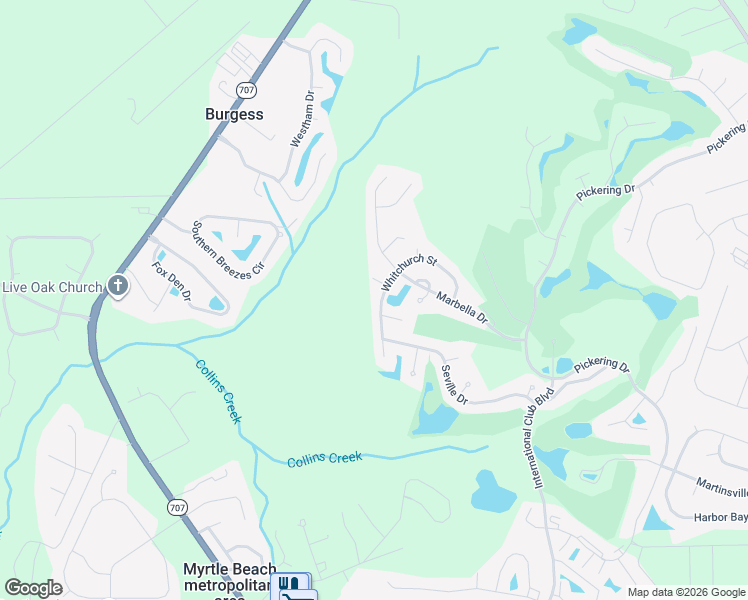 map of restaurants, bars, coffee shops, grocery stores, and more near 318 Whitchurch Street in Murrells Inlet