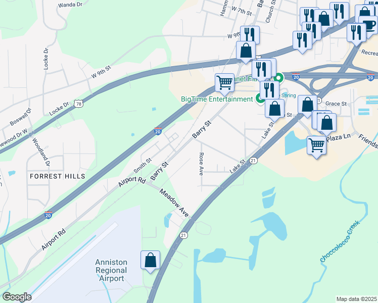 map of restaurants, bars, coffee shops, grocery stores, and more near 2117 Barry Street in Oxford