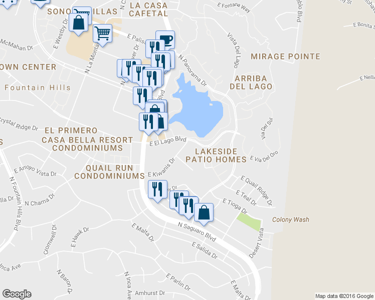 map of restaurants, bars, coffee shops, grocery stores, and more near North Apartment in Fountain Hills