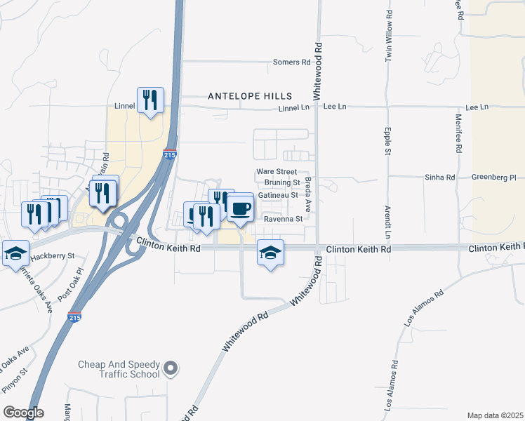map of restaurants, bars, coffee shops, grocery stores, and more near 28308 TRIESE Street in Murrieta