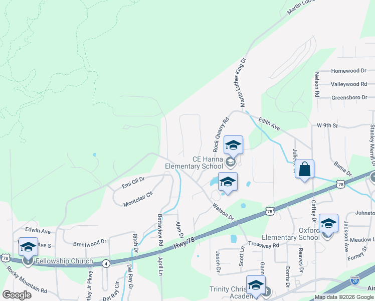 map of restaurants, bars, coffee shops, grocery stores, and more near 3551 Bobwhite Street in Oxford