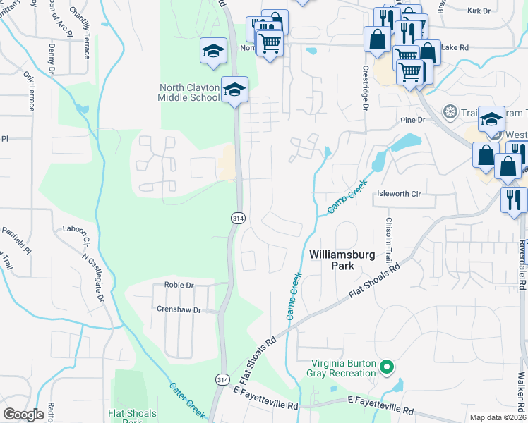 map of restaurants, bars, coffee shops, grocery stores, and more near 5699 Savannah River Road in Atlanta