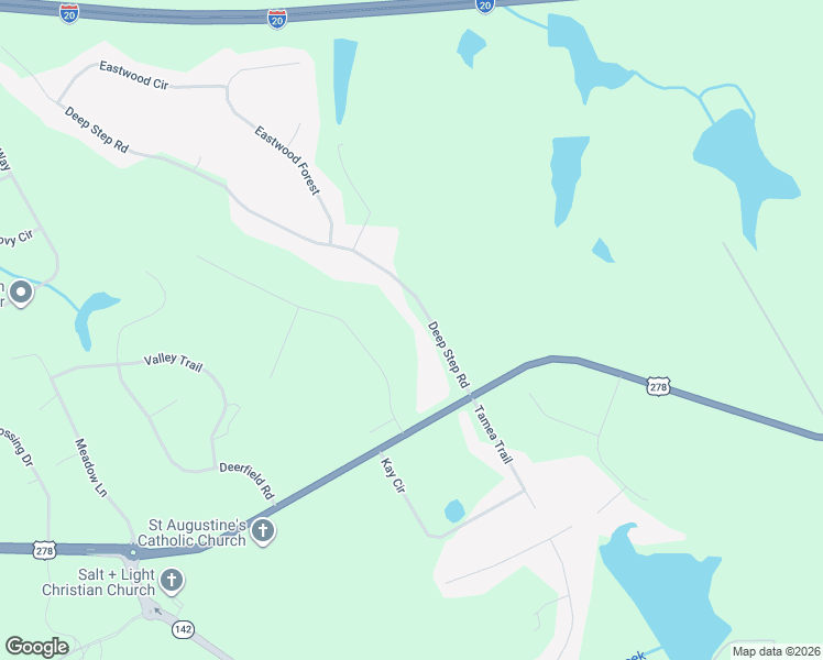 map of restaurants, bars, coffee shops, grocery stores, and more near 65 Deep Step Road in Covington