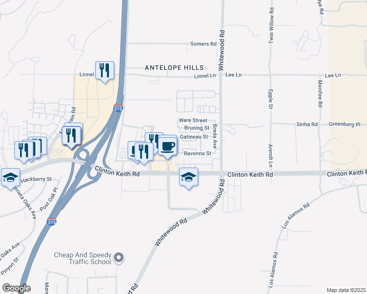 map of restaurants, bars, coffee shops, grocery stores, and more near 28308 TRIESE Street in Murrieta