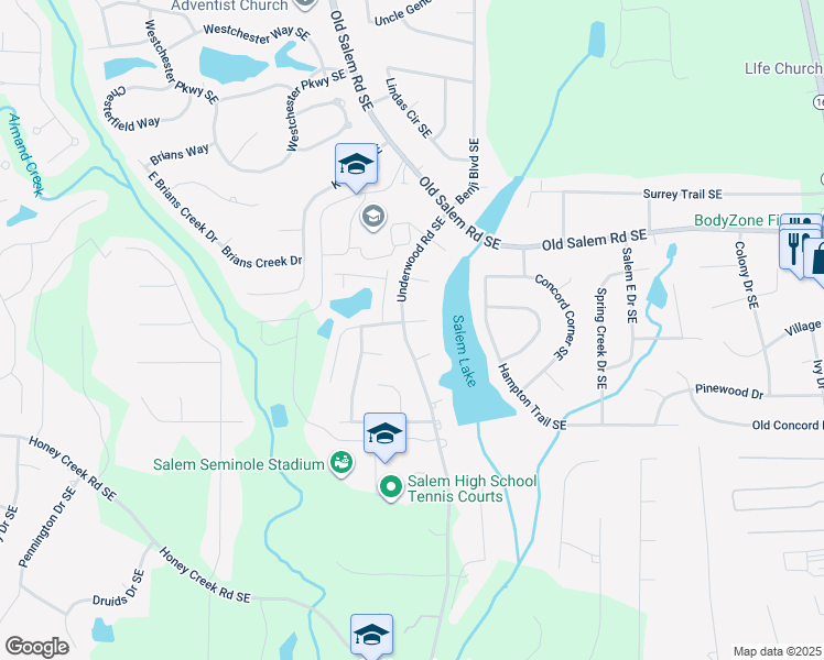 map of restaurants, bars, coffee shops, grocery stores, and more near 3375 Westover Way Southeast in Conyers