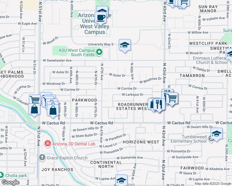 map of restaurants, bars, coffee shops, grocery stores, and more near 4555 West Corrine Drive in Glendale