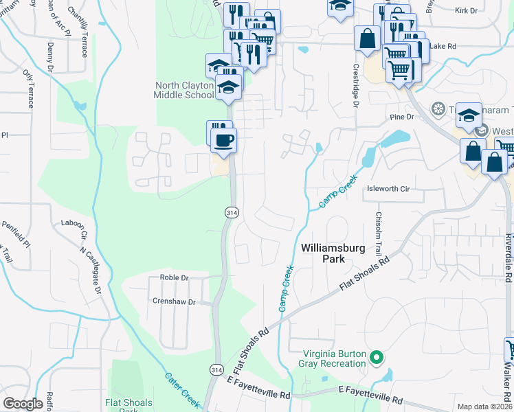 map of restaurants, bars, coffee shops, grocery stores, and more near 5699 Savannah River Road in Atlanta