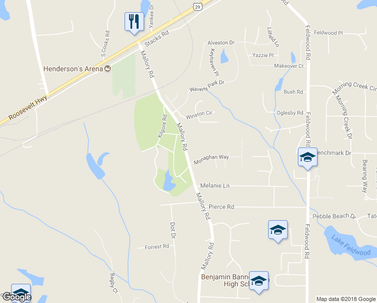 map of restaurants, bars, coffee shops, grocery stores, and more near 5710 Mallory Road in College Park
