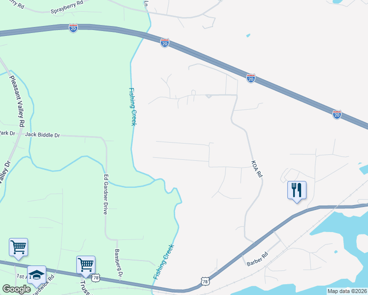 map of restaurants, bars, coffee shops, grocery stores, and more near 545 Creek Ridge Drive in Riverside