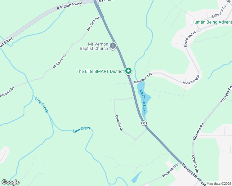map of restaurants, bars, coffee shops, grocery stores, and more near 5700 Line Creek Road in Fairburn