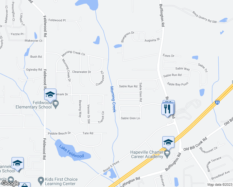 map of restaurants, bars, coffee shops, grocery stores, and more near 3533 Devon Chase Road in Atlanta