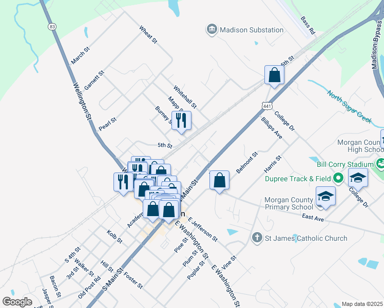 map of restaurants, bars, coffee shops, grocery stores, and more near 321 North 2nd Street in Madison