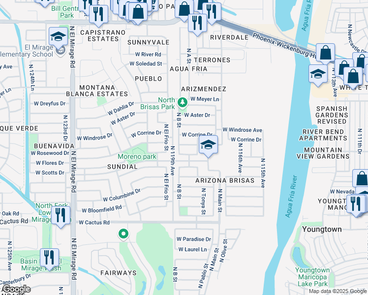 map of restaurants, bars, coffee shops, grocery stores, and more near 12828 North B Street in El Mirage