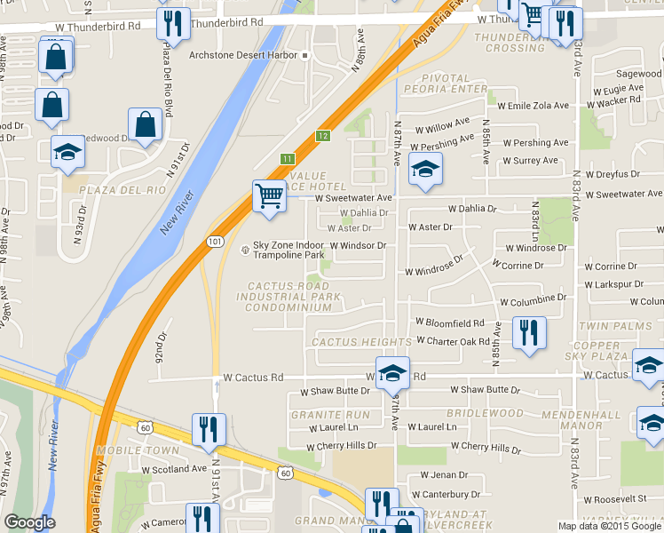 map of restaurants, bars, coffee shops, grocery stores, and more near 8801 West Desert Trail in Peoria