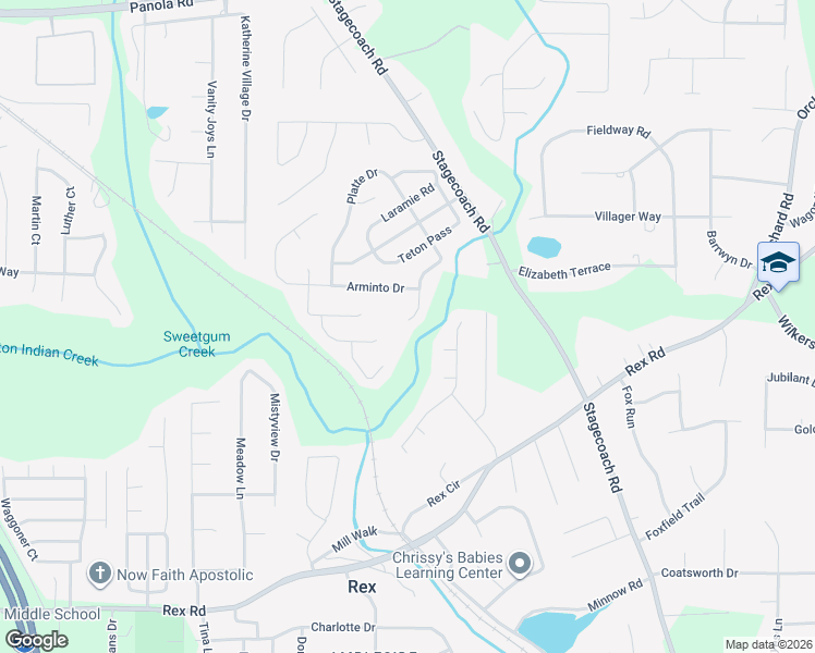 map of restaurants, bars, coffee shops, grocery stores, and more near 5680 Platte Drive in Ellenwood