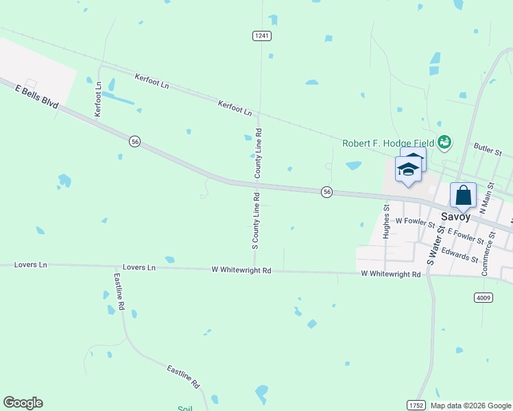 map of restaurants, bars, coffee shops, grocery stores, and more near 208 South County Line Road in Savoy