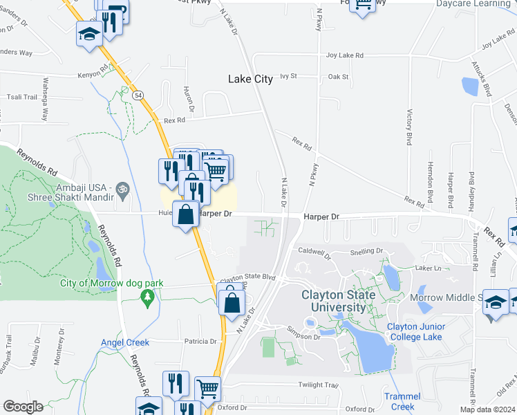 map of restaurants, bars, coffee shops, grocery stores, and more near 5685 Waterford Court in Morrow