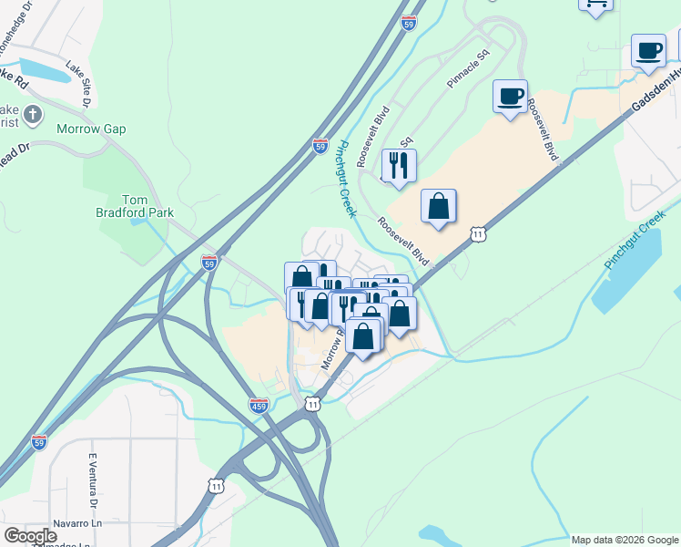 map of restaurants, bars, coffee shops, grocery stores, and more near 90 Meadows Drive in Birmingham
