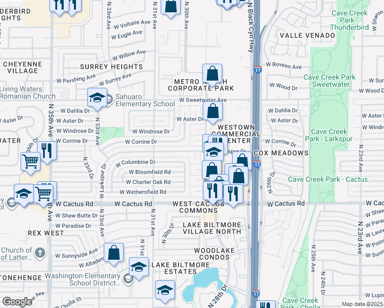 map of restaurants, bars, coffee shops, grocery stores, and more near 12454 North 29th Drive in Phoenix