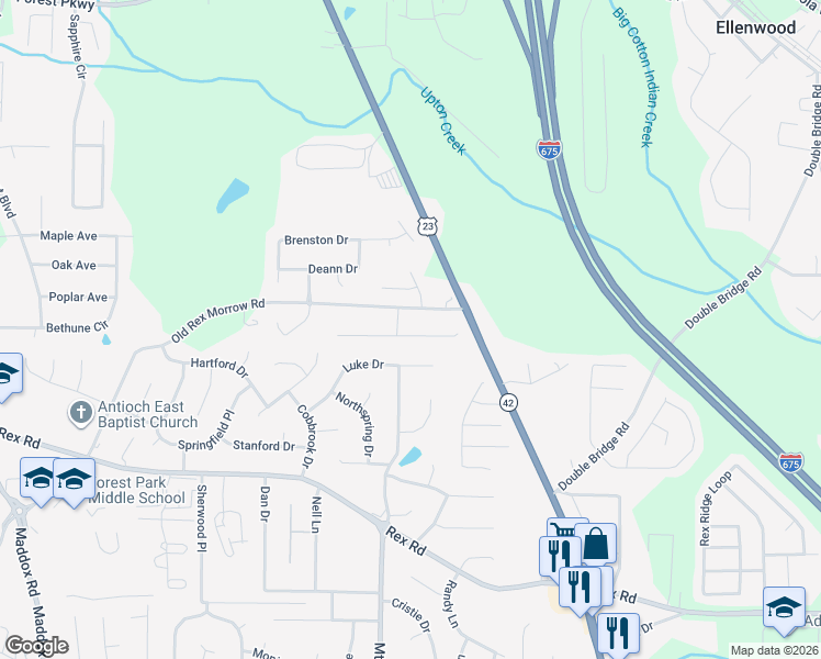 map of restaurants, bars, coffee shops, grocery stores, and more near 2732 Holly Berry Drive in Ellenwood