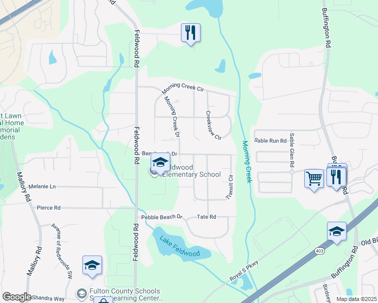 map of restaurants, bars, coffee shops, grocery stores, and more near 3755 Benchmark Drive in College Park